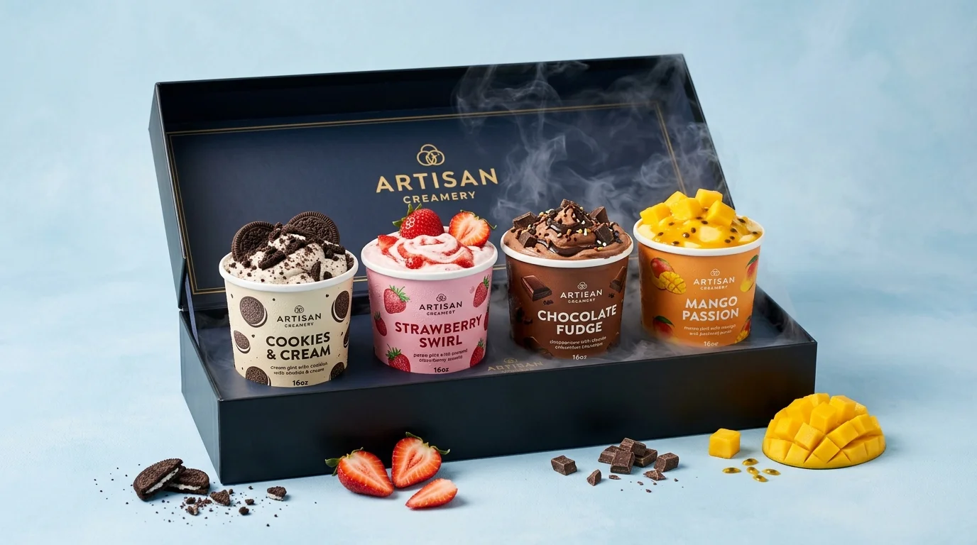 friice Custom 4-Pint Gourmet Variety Pack Box with dry ice cooling