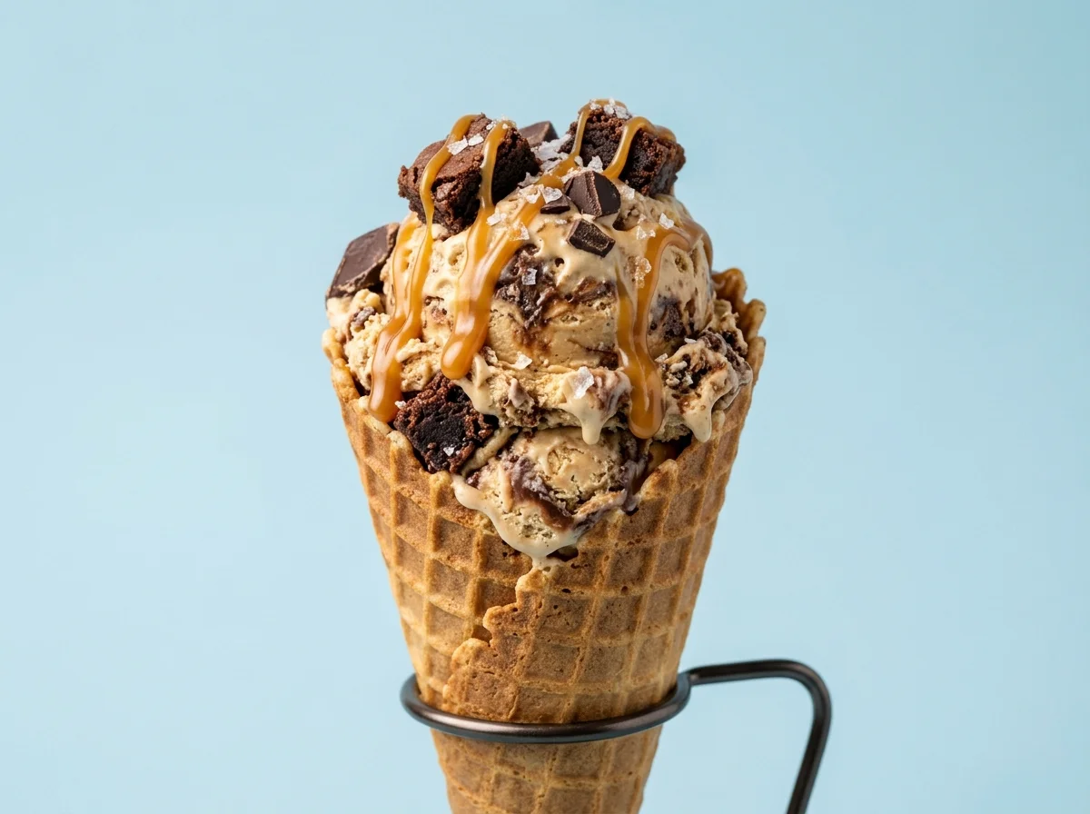 Salted Caramel Brownie Gourmet Waffle Cone