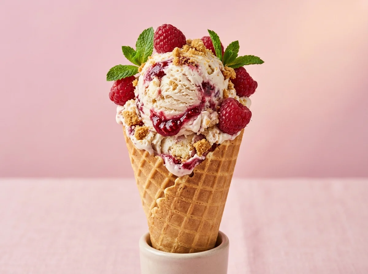 Wild Raspberry Cheesecake Gourmet Waffle Cone